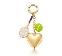 Shimmerz Heart and Tennis Charm Keychain, Tennis Racquet and Tennis Ball Shapes, Bag Charm Ball Key Ring Gold Heart Handbag Charms