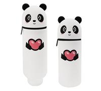 Shimmerz Panda Pencil Case, Dual Purpose, Soft Silicone, Foldable and Waterproof, Panda Hugging a Heart Design, Desk Pen Holder