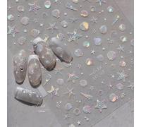 Shimmerz Summer Sea Shell Starfish Nail Art Stickers Shiny Shell Marine Life Nail Decals 5D Acrylic Engraving Nail Stickers Ocean Theme