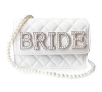 Shimmerz Wifey Gift Wife Bride White Leather Bag with Pearl Chain Evening Bag for Wedding Gift