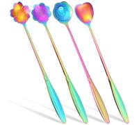 Shimmmeroo 4Pcs Long Iced Tea Spoons, 7Inch Rainbow Colored Flower Spoon | Stainless Steel Reusable Cute Tea Spoon for Drink Mixing Milkshake Jam, Long Stirring Spoons for Coffee Latte Cocktail Ice Cr