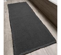 SHIMOH Waffle Bath Mat Non Slip, Super Absorbent Quick Dry Bath Rug, Soft Microfiber Rubber Backed, Machine Washable Low Profile Floor Mat for Shower, Tub, Sink, Boho Farmhouse (Dark Gray, 2' X 6')