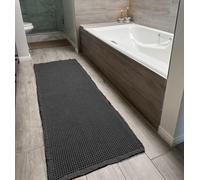 SHIMOH Waffle Bath Mat Non Slip, Super Absorbent Quick Dry Bath Rug, Soft Microfiber Rubber Backed, Machine Washable Low Profile Floor Mat for Shower, Tub, Sink, Boho Farmhouse (Dark Gray, 2' X 6')