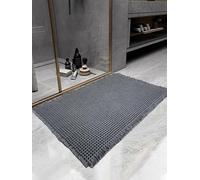 SHIMOH Waffle Bath Mat, Super Absorbent Non-Slip Bath Mats for Bathroom Floor, Machine Washable Bathroom Rugs with Tassels, Rubber Backed Bathroom Mats, Ultra Soft. (Dark Gray, 18" X 30")