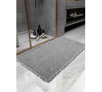 SHIMOH Waffle Bath Mat, Super Absorbent Non-Slip Bath Mats for Bathroom Floor, Machine Washable Bathroom Rugs with Tassels, Rubber Backed Bathroom Mats, Ultra Soft. (Light Gray, 18" X 30")