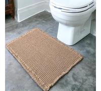 SHIMOH Waffle Bath Mat, Super Absorbent Non-Slip Bath Mats for Bathroom Floor, Machine Washable Bathroom Rugs with Tassels, Rubber Backed Bathroom Mats, Ultra Soft. (Brown, 18"X30")