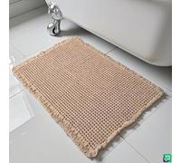 SHIMOH Waffle Bath Mat, Super Absorbent Non-Slip Bathroom Floor Rugs with Tassels, Rubber Backed, Ultra Soft (Brown, 18"X30")