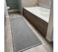 SHIMOH Waffle Bath Mat, Super Absorbent, Non-Slip, Machine Washable with Tassels, Ultra Soft - Bathroom Mat with Rubber Backing - Light Grey, 0.6 x 1.8 m