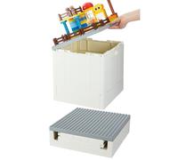 SHIMOYAMA Collapsible Storage Box with Baseplate Lid for Duplo, 25L Stackable Bin with Separate Building Board for Lego, 26 Qt. Folding Container for Lego Duplo Mega Bloks Storage (Gray)