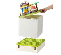 SHIMOYAMA Collapsible Storage Box with Baseplate Lid for Duplo, 25L Stackable Bin with Separate Building Board for Lego, 26 Qt. Folding Container for Lego Duplo Mega Bloks Storage (Green)