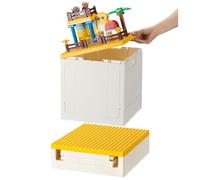 SHIMOYAMA Collapsible Storage Box with Baseplate Lid for Duplo, 25L Stackable Bin with Separate Building Board for Lego, 26 Qt. Folding Container for Lego Duplo Mega Bloks Storage (Yellow)