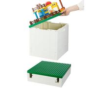 SHIMOYAMA Collapsible Storage Box with Baseplate Lid for Duplo, 25L Stackable Bin with Separate Building Board for Lego, 26 Qt. Folding Container for Lego Duplo Mega Bloks Storage (Dark Green)