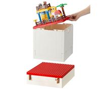 SHIMOYAMA Collapsible Storage Box with Baseplate Lid for Duplo, 25L Stackable Bin with Separate Building Board for Lego, 26 Qt. Folding Container for Lego Duplo Mega Bloks Storage (Red)