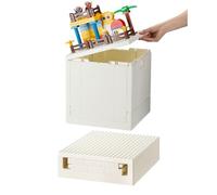 SHIMOYAMA Collapsible Storage Box with Baseplate Lid for Duplo, 25L Stackable Bin with Separate Building Board for Lego, 26 Qt. Folding Container for Lego Duplo Mega Bloks Storage (White)