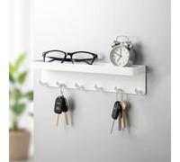 SHIMOYAMA Magnetic Key Hook with Tray, Metal Key Rack Hanger Wall Mounted with 6 Hooks for Entryway, Kitchen, Refrigerator, White