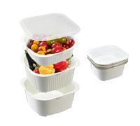 SHIMOYAMA Vegetable Washing Basket, 3-Tier Plastic Kitchen Colander Set with Lid, 3-in-1 Mulfunctional Strainer for Food Fruit Cleaning Storage, Microwave & Dishwasher Safe, White