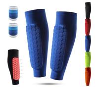 Shin Defender Flexible Football Shin Pads with Honeycomb Compression Sleeve for Kids, Teenagers, Adults (Blue)