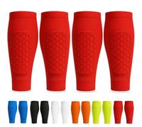 Shin Defender Kids, Shindefender Shin Guards Pads - 2 Pairs of Honeycomb Compression Sleeve, Soccer Shindefender Sleeves for Youth Adult (RED,L(AGE14+))