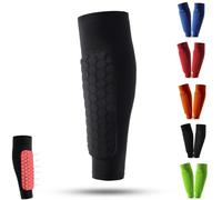 Shin Defender Pads With Honeycomb Compression Sleeve for Kids, Boys, Teenagers, Adults - Washable Guards (Black, M)