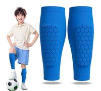 Shin Defender Shin Guards Kids, Built In Shin Guards Soccer Kids with Honeycomb Padding Lightweight Breathable Calf Compression Shin Pads for Boys Girls Training Games (Blue, S(Age 6-10))