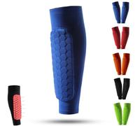 Shin Defender Shin Pads, Shindefender Shin Guards, Shin Defender Washable, Shin Defenders with Honeycomb Compression Sleeve for Kids, Boys, Teenagers, Adults (Blue, XL)