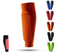 Shin Defender Shin Pads, Shindefender Shin Guards, Shin Defender Washable, Shin Defenders with Honeycomb Compression Sleeve for Kids, Boys, Teenagers, Adults (Orange, XL)