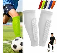 Shin Defenders Kids Football Shin Pads Guards for Boys Girls Adult, Defender Honeycomb Compression Sleeve, Soccer Impact Absorption Leggings Protective Cover, Elastic Breathable Lightweight(White,S)