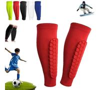 Shin Defenders Shin Guards Kids 2 Pack Shindefender Soccer Hockey Pads Socks Mat Practice Equipment for Kids Youth 4-6/8-10/10-12(Red,L(age 14+))