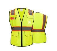 Shin Fashion 11 Pockets Class 2 Women's Hi Vis Reflective Safety Vest Executive Waistcoat, Meets ANSI/ISEA Standard Yellow, S