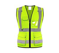 Shin Fashion 7 Pockets Class 2 Women's Hi Vis Reflective Safety Vest Executive Waistcoat, Meets ANSI/ISEA Standard Yellow, S