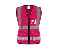 Shin Fashion 7 Pockets Class 2 Women's Hi Vis Reflective Safety Vest Executive Waistcoat, Meets ANSI/ISEA Standard Rose Red, XL
