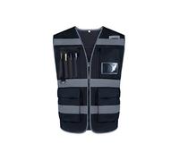 Shin Fashion Safety Vest Reflective ANSI Class 2, Hi Vis Vest with 8 Pockets and Zipper,Meets ANSI/ISEA Standard Black, XL