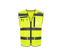 Shin Fashion Safety Vest Reflective ANSI Class 2, Hi Vis Vest with 8 Pockets and Zipper,Meets ANSI/ISEA Standard Yellow, L