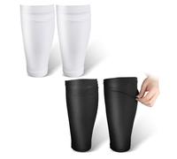 Shin Guard Sleeves, 2 Pairs Soft Breathable Shin Pad Socks for Football Above 12 Years Old Kids Teenagers Adults Beginners Youth (Black & White)