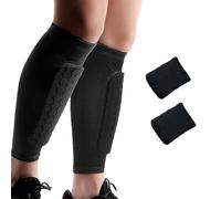 Shin Guards Pads Sleeves-1Pair Shin Defenders with 2Pcs Sports Wristbands, Ski Shin Protector, Shins Brace Sleeve with Honeycomb Pad, Antislip Collision Avoidance Sleeves for Men Women and Youth