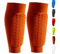 Shin Guards, Soccer Shin Guards for Kids and Aldult, Compression Sleeve with Honeycomb Pads - Soccer, Football, Boxing(Orange,Large)