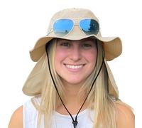 SHINCHIC Waterproof Womens UPF50+ Sun Hat with Removable Neck Flap Mens UV Protection Mesh Hat Wide Brim Safari Fishing Rain Hat Khaki