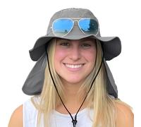 SHINCHIC Waterproof Womens UPF50+ Sun Hat with Removable Neck Flap Mens UV Protection Mesh Hat Wide Brim Safari Fishing Rain Hat Grey