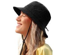 SHINCHIC Women's Men's Unisex-Adults Black One Size Waterproof UPF50+ Wide Brim Bucket Hat, Foldable Summer Floppy Beach Fishing Safari Hat