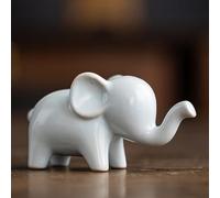 SHINCULSUN Handmade Solid Color Small Ceramic Elephant Statue for Home Decor, Cute Animal Desk Ornament for Office Shelf, Feng Shui Gift Figurine (White)