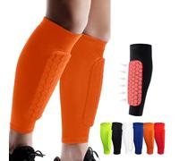 Shindefender Shin Guards Pads, Honeycomb Compression Sleeve Football Shin Guards for Boys, Teenagers and Adults, Soccer Defender Pads with Superior Impact Absorption, Lightweight (Orange, S)