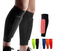 Shindefender Shin Guards Pads, Honeycomb Compression Sleeve Football Shin Guards for Boys, Teenagers and Adults, Soccer Defender Pads with Superior Impact Absorption, Lightweight (Black, XL)