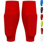 Shindefender Shin Guards, Shin Defender Shin Guards, Soccer Shin Guards for Kids and Aldult, Compression Sleeve with Honeycomb Pads - Soccer, Football, Boxing(Red,Medium)