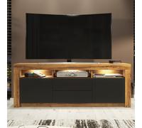 Shine 160cm TV Unit LED - Oak & Black Matt Doors