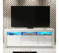 Mex Furniture Spacious 160cm TV Unit & Cabinet with White Gloss Doors and Free LED - 160 cm - MDF/Chipboard - White Matt Body & White Gloss Doors