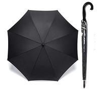 SHINE 81 CM Black, colorful, printed windproof compact umbrellas for ladies and men unisex walking brolly (Large Black J-handle umbrella 8 RIBS)
