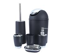 SHINE BATHROOM SET 6 PIECE ACCESSORY BIN SOAP DISH DISPENSER TUMBLER TOOTHBRUSH HOLDER (BLACK)