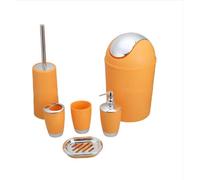 SHINE BATHROOM SET 6 PIECE ACCESSORY BIN SOAP DISH DISPENSER TUMBLER TOOTHBRUSH HOLDER (ORANGE)