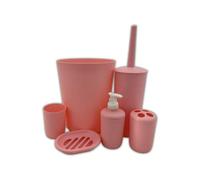 SHINE BATHROOM SET 6 PIECE ACCESSORY BIN SOAP DISH DISPENSER TUMBLER TOOTHBRUSH HOLDER (PALE PINK)