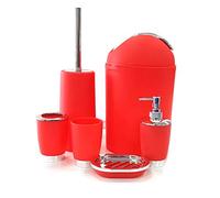 BATHROOM SET 6 PIECE ACCESSORY BIN SOAP DISH DISPENSER TUMBLER TOOTHBRUSH HOLDER RED COLOR
